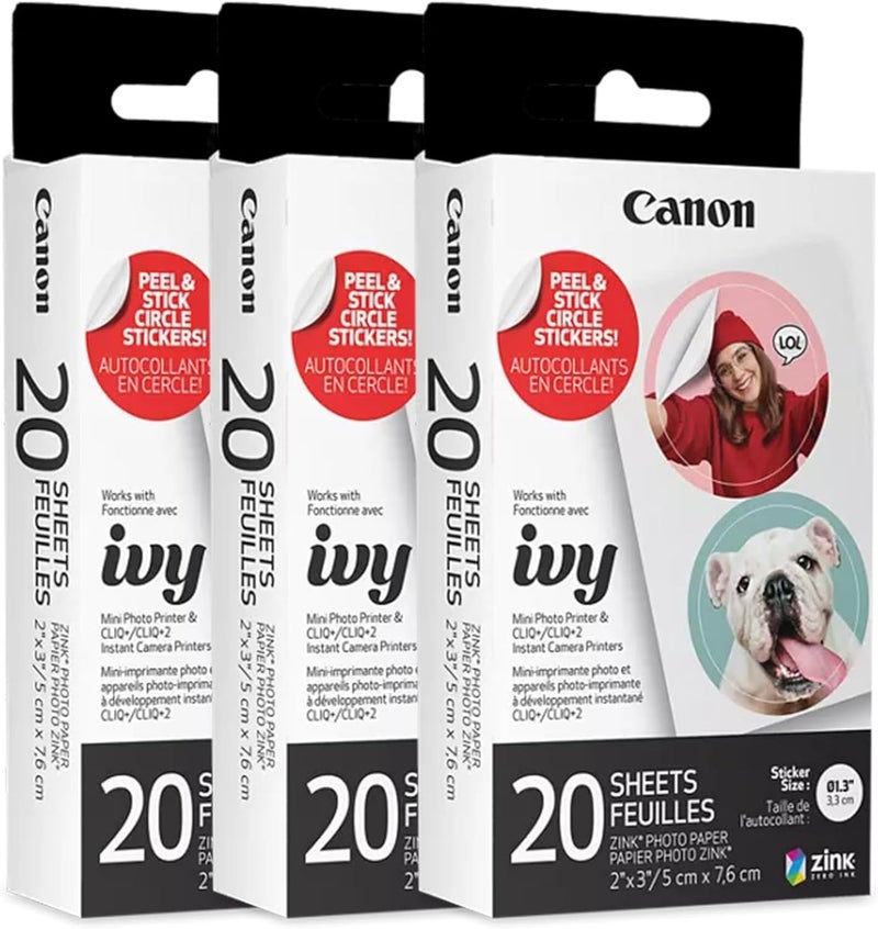 Canon ورق ملصقات دائري مقصوص مسبقًا من إيفي زينك 20 ورقة (عبوة من 3) - Image 2